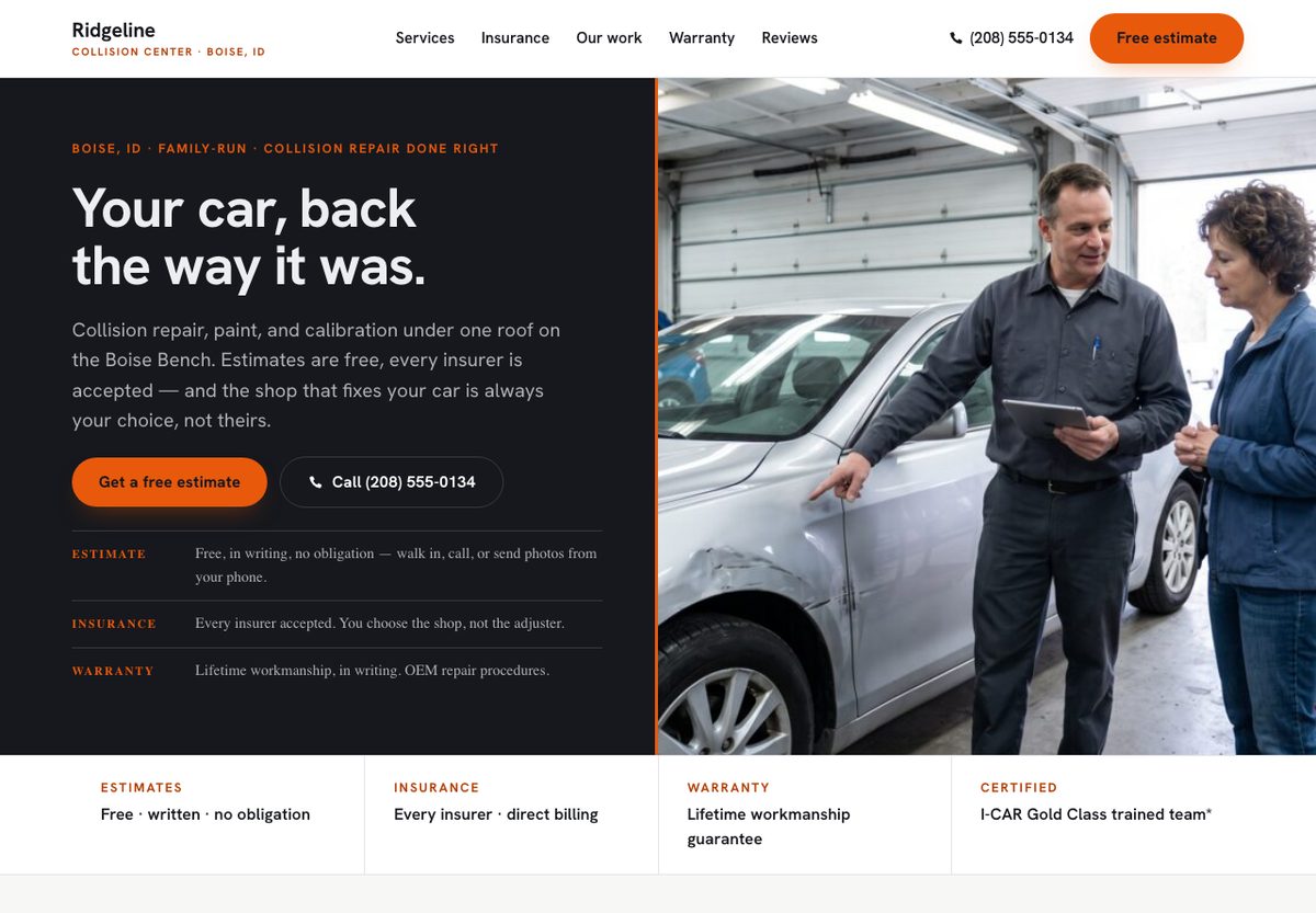 Auto Body Shop Website Template homepage