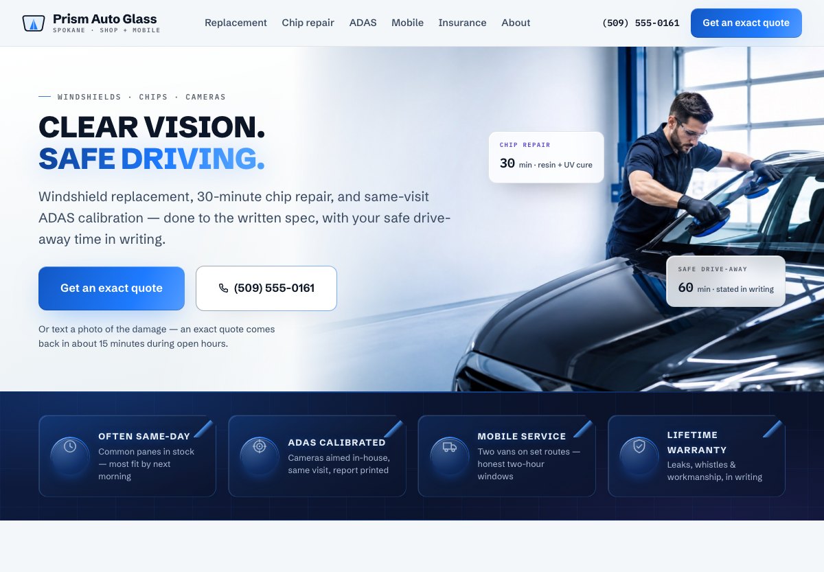 Auto Glass Shop Website Template homepage