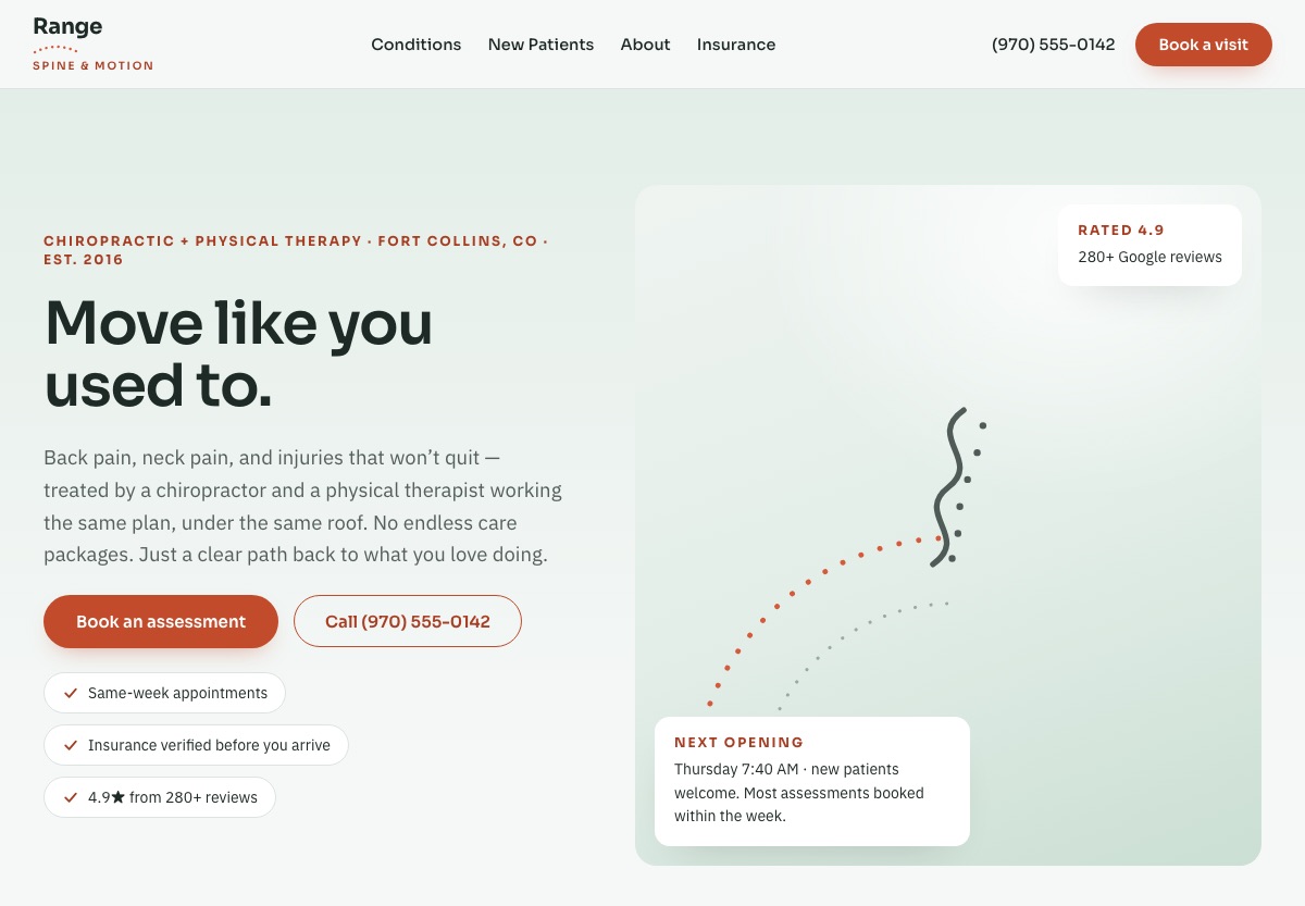 Chiropractic & PT Website Template homepage