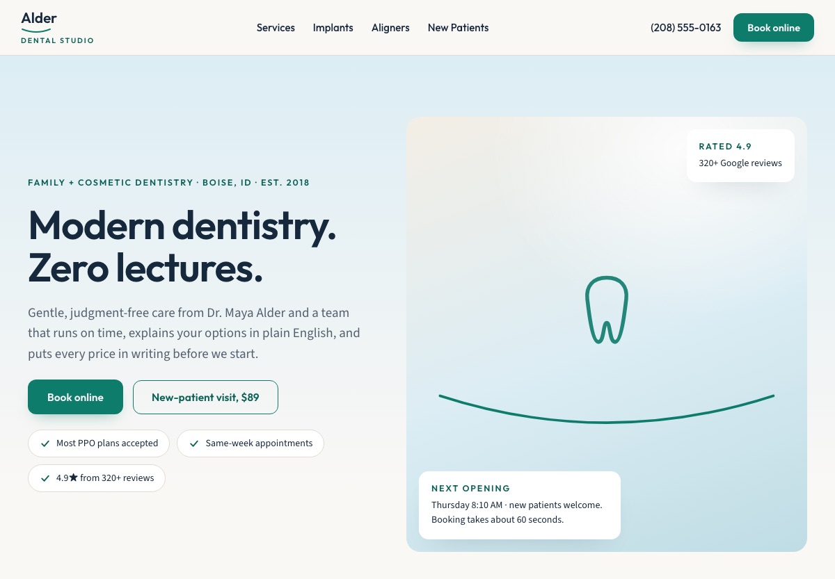 Dental Practice Website Template homepage