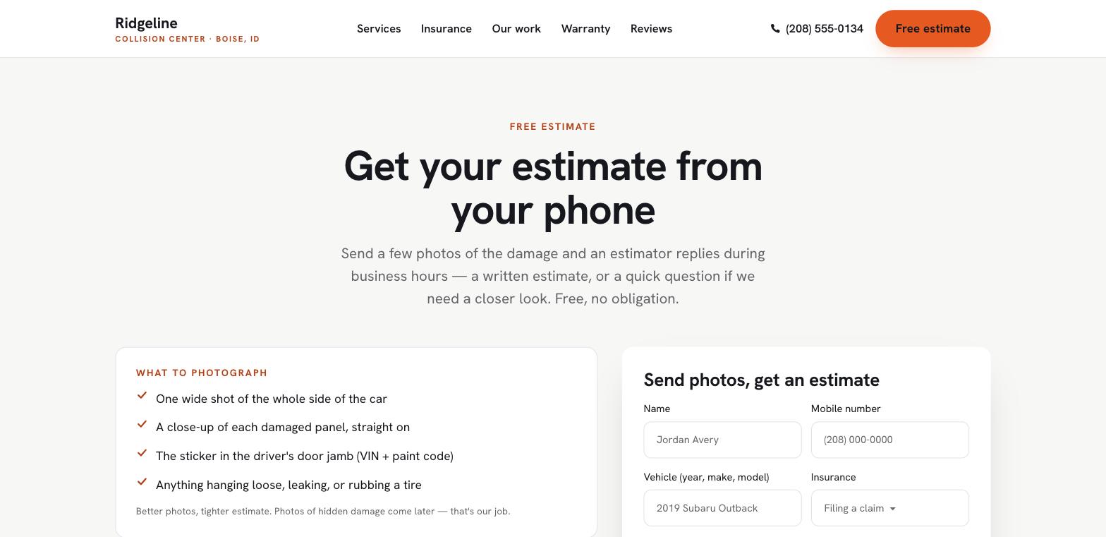 Photo-estimate page