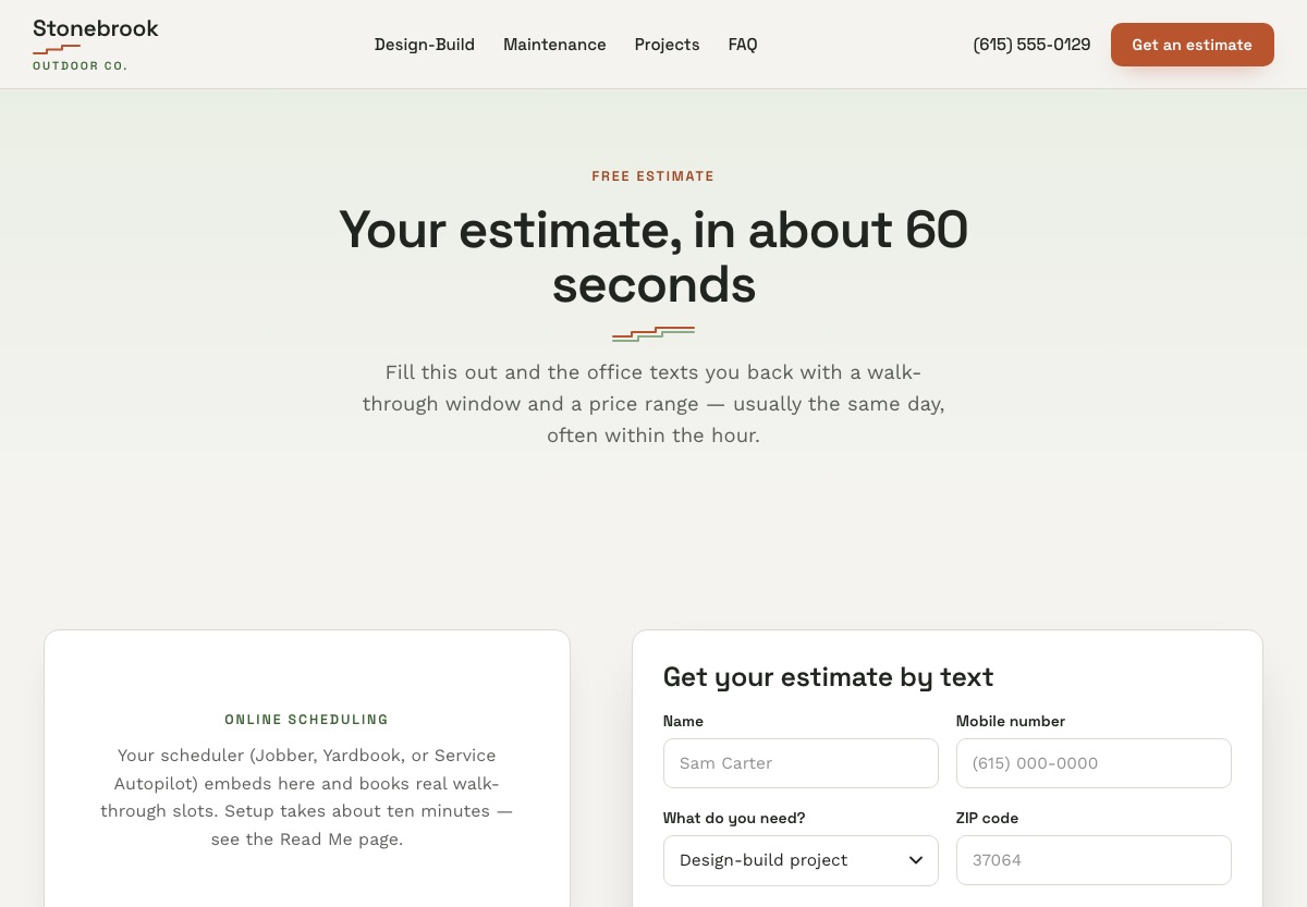 60-second estimate page