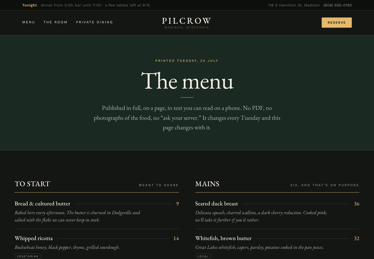 Full menu page